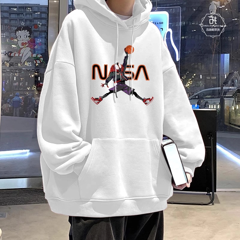 白色连帽重磅卫衣男秋冬加绒加厚潮牌休闲美式高街嘻哈青少年外套