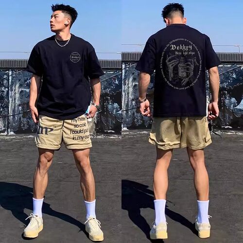 潮牌街头hiphop嘻哈字母印花纯棉T恤男夏季美式复古宽松重磅短袖