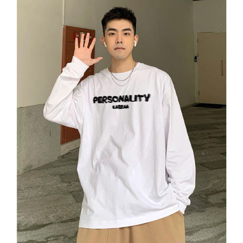 美式街头vintage复古字母印花纯棉长袖T恤男国潮牌oversize打底衫