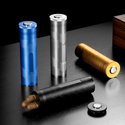 茄龙雪茄筒便携雪茄套雪茄盒铝材质密封锁湿配备湿度计加湿器