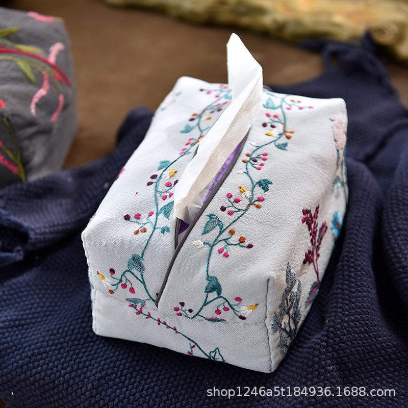手工DIY刺绣纸巾套白英与红蓼手绣自绣花创意材料包套件