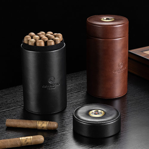 茄龙雪茄筒雪松木内衬密封锁湿大容量雪茄筒外置湿度计加湿器