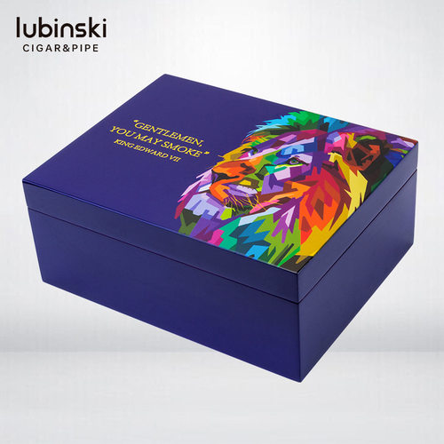 鲁宾斯基雪茄盒 深蓝幻彩狮子钢琴烤漆雪松木LUBINSKI雪茄保湿盒
