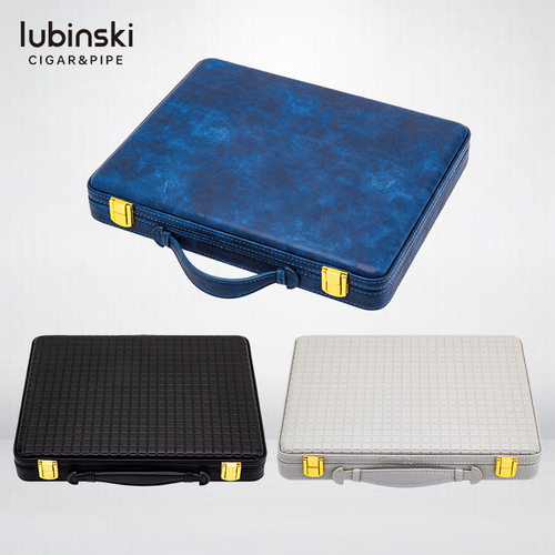 LUBINSKI雪茄便携盒皮革雪松木内衬鲁宾斯基旅行手提式雪茄箱