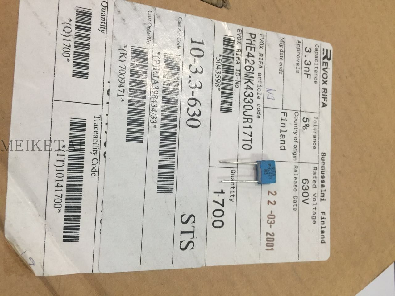 PHE426MK4330JR17T0 PHE426 630V3.3NF 3N3 3300PF RIFA薄膜电容