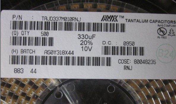 TAJD337M010RNJ 10V 330UF 钽电容 AVX 原装现货