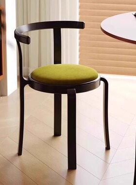 小众设计中古实木餐椅家用可叠放软包靠背椅子简约复古悬挂餐桌椅