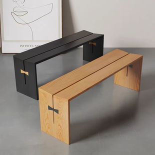 轻奢家用实木长条凳北欧现代客厅卧室床尾凳中古休闲简约设计凳子