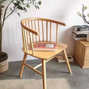 设计师实木软包餐椅简约现代家用餐厅公主椅阳台奶茶店靠背椅圈椅