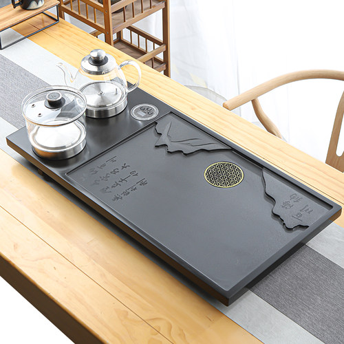 套装乌金石茶盘长方形一体
