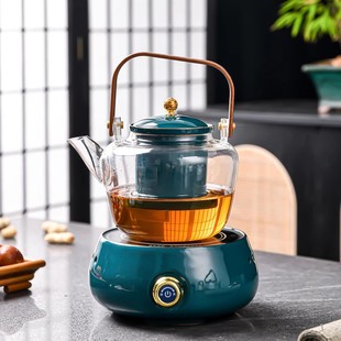 煮茶壶玻璃蒸煮茶器孔雀绿电陶炉耐高温泡茶壶家用大容量茶具套装
