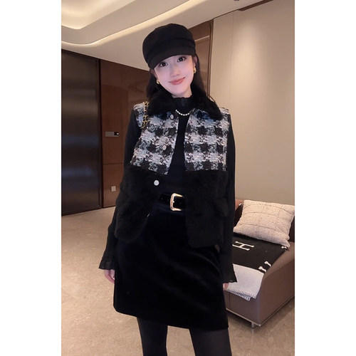 大李plus“格子马甲鹅绒”100羊毛小香三星95白鹅绒服-D5ST1621