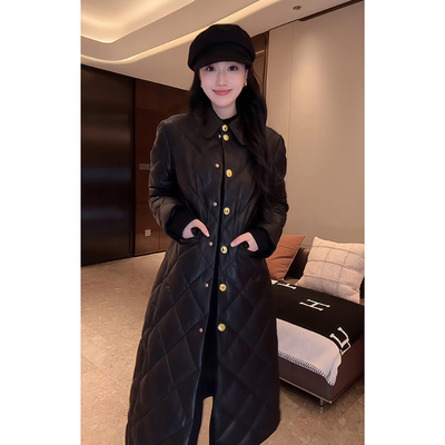 100绵羊皮长款黑金鹅绒服羽绒服