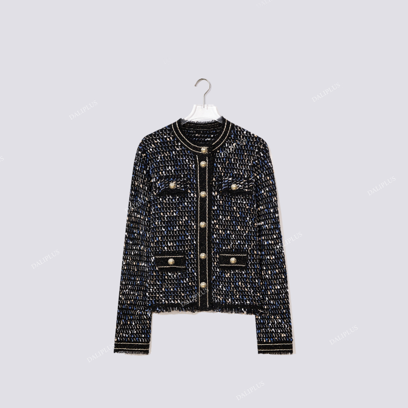 羊毛段染菊花纱小香风针织开衫