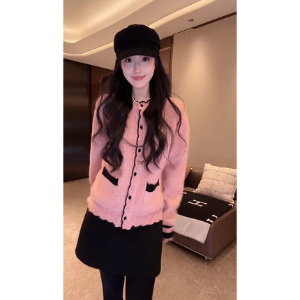 大李plus“波浪边毛衫”重磅羊毛混纺纱线针织开衫-D5SZ8232