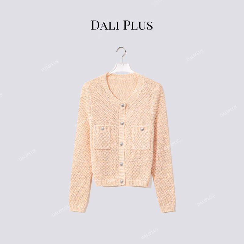 棉质针织圆领单排扣长袖开衫