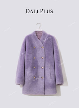 “紫色100羊毛颗粒毛”中长款立领双排扣外套-D5MM2769-1