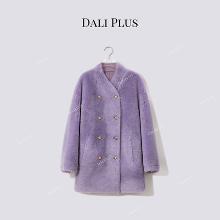 “紫色100羊毛颗粒毛”中长款立领双排扣外套-D5MM2769-1