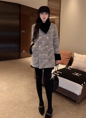 大李plus黑灰闪闪小香95鹅绒服羊毛领中长款羽绒服女冬设计感大衣