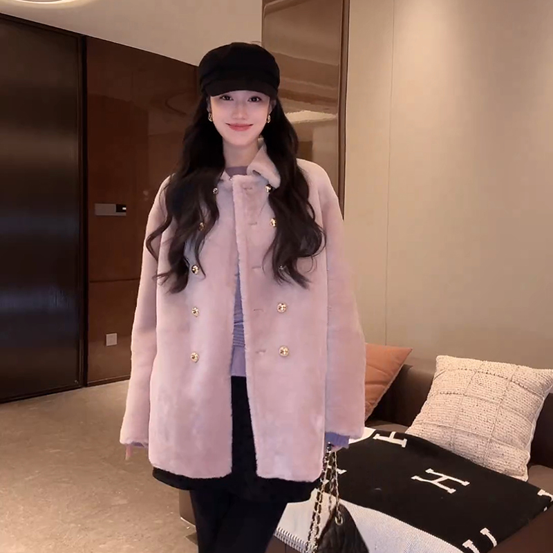 冰冰莓粉皮草进口羊皮毛一体