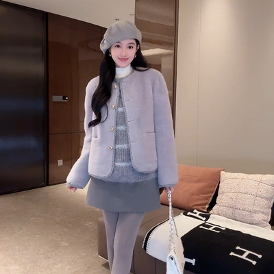 “100羊毛织带香风包边外套”羊毛毛呢外套-D5MM2712