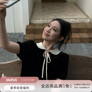 大李plus两面穿100桑蚕丝丝绒衬衫女夏季俏皮优雅圆领显瘦上衣