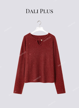 “山羊绒浣熊绒混纺红毛衣” 纽扣镂空针织-D5CH5328-3