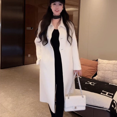 “苏力羊驼毛”流苏翻领波浪排扣双面呢大衣-D5CK2176