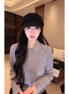 大李plus“Polo领绞花毛衣”绵羊毛闪闪系列针织衫-D5CH5449