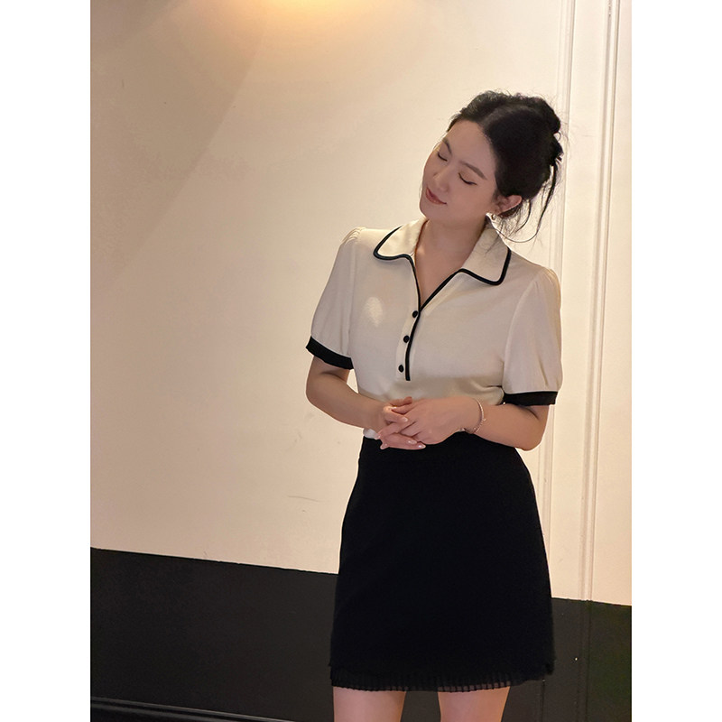 大李plus波浪醋酸网纱双层下摆短款半裙女夏季压褶设计a字版裙子
