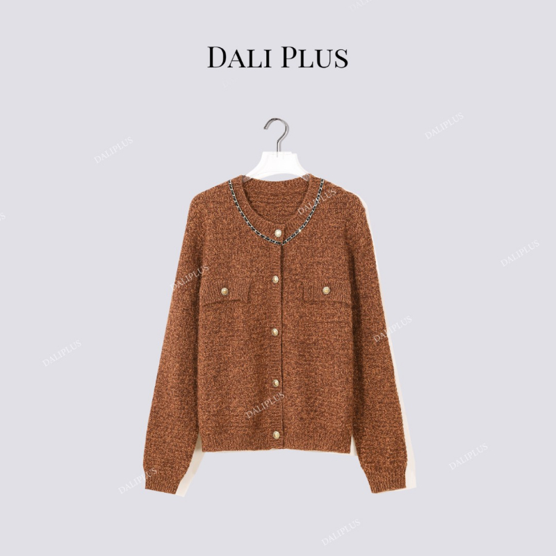 单排扣圆领小香风开衫针织衫