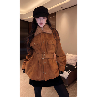 大李plus“羊皮革反绒90白鹅绒”山羊绒拼接可拆卸羽绒服D5CH5548