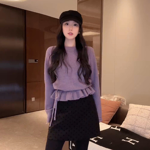 内搭收腰针织衫 毛衣女冬季 打底上衣 山羊绒绵羊毛蝙蝠袖 大李plus