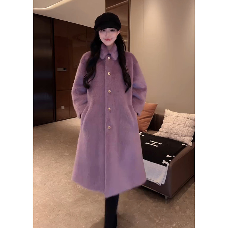 长款羊毛直毛拉毛大衣毛呢外套女
