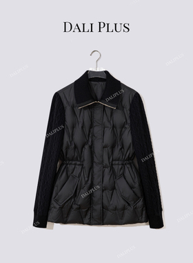 大李plus 黑色收腰95鹅绒服拼接针织轻薄羽绒服女冬季设计感外套