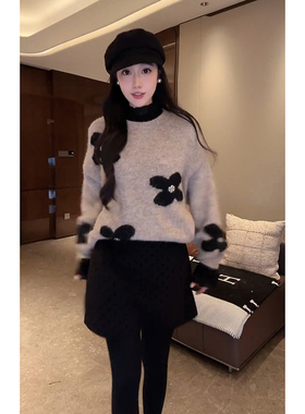 DALI PLUS“100羊毛花朵毛衣”全羊毛手工钉珠针织衫-D5MM3354-1