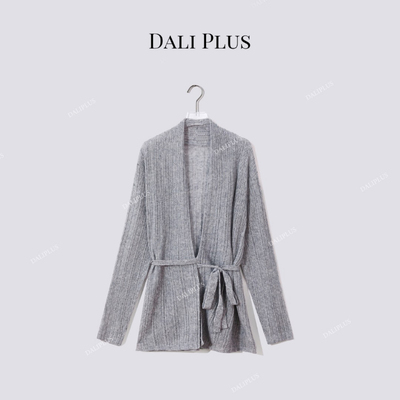 DALI PLUS山羊绒竖坑条系带外衫松弛针织衫外套-D5CK2141