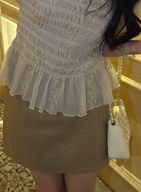大李plus莱赛尔亚麻短款闪闪半身裙女夏季轻奢凉感高腰a字版短裙