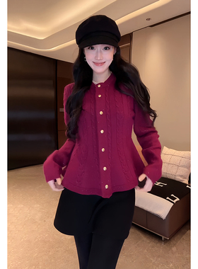 大李plus“闪闪绞花毛衣”兔绒羊毛混纺收腰针织女装-D5SZ8266