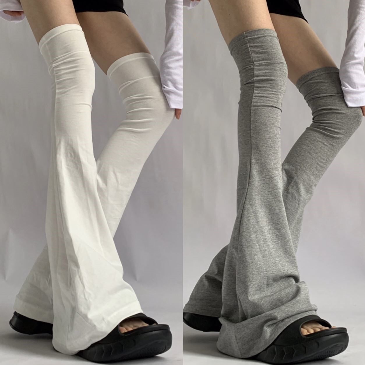 四十只狮白色长筒袜套弹力微压黑色腿套女夏季喇叭jk过膝堆堆袜子