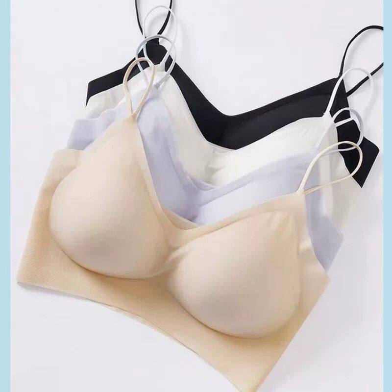 无痕内衣女大胸显小胸冰丝背心式文胸细肩带美背夏季超薄款