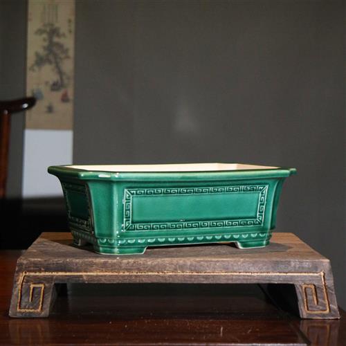 紫砂花盆陶瓷盆景盆中国风彩釉盆长方形奎面马槽盆开窗觅陶乡