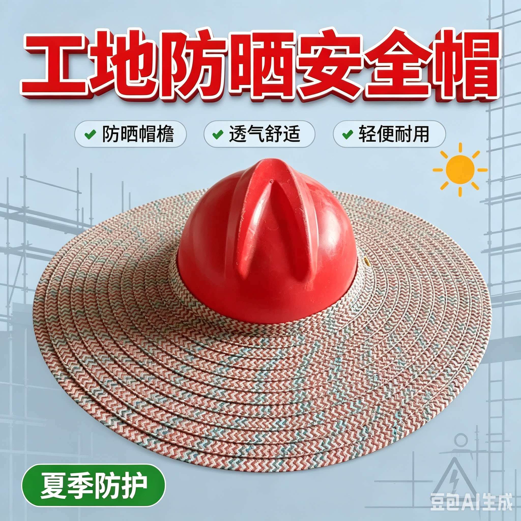 工地夏季防晒遮脸透气安全帽