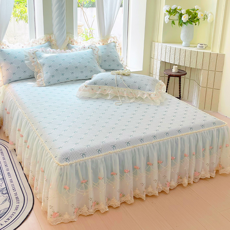 海洋絲床裙冰絲涼席三件套蕾絲