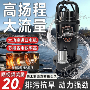 潜水泵家用220V抽水泵小型清污水泵农用灌溉排污高扬程抽水机井水
