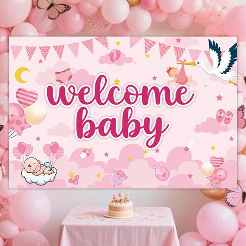 Welcome Baby英文海报 母婴店开业迎宾海报 生日派对场景布置道具