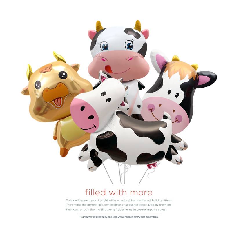 橱窗装饰生日派对布置拍照道具玩具汽球奶牛造型卡通铝膜气球可爱