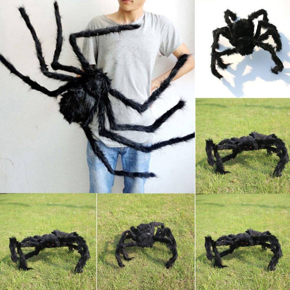 30cm/200厘米万圣鬼节蜘蛛酒吧装饰 花黑色毛绒蜘蛛 跨镜整人玩具