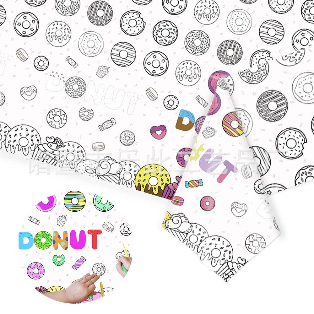 新款甜甜圈儿童涂鸦桌布 一次性diy画画纸质桌布环保生日派对桌套