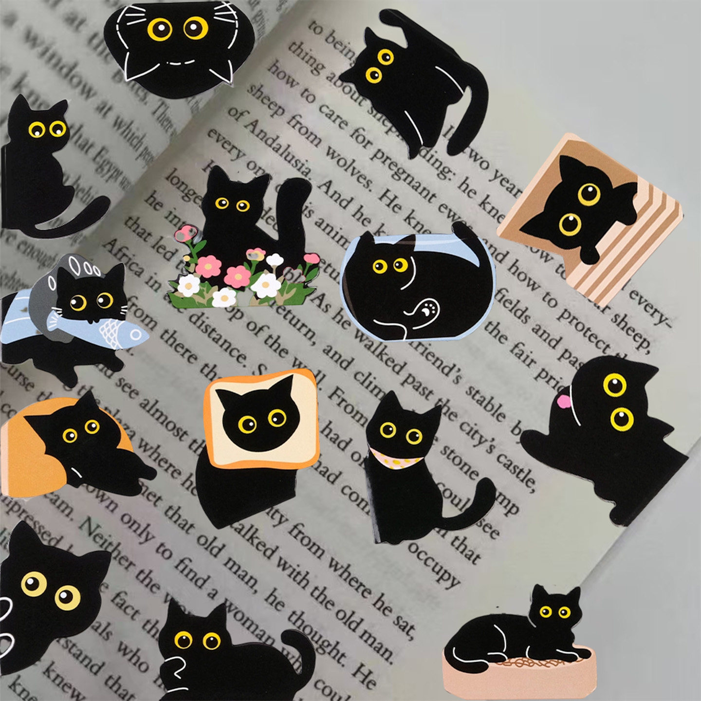 毕业季小黑猫卡通书签可爱自粘装饰文创文具黑色猫咪学生阅读礼品